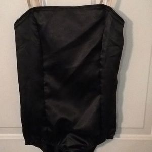 Black satin leotard